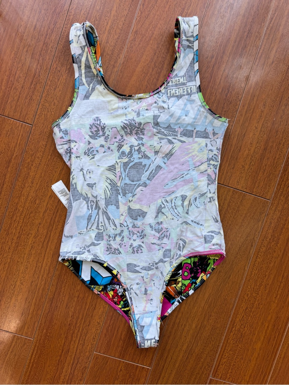 Marvel Multicolor Comic Superhero Graphic-Trim bodysuit Size Small - Picture 5 of 9
